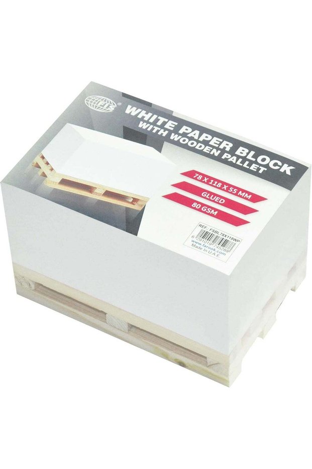 FIS® White Paper Block with Wooden Pallet, 78x118x55mm, 80gsm Glued