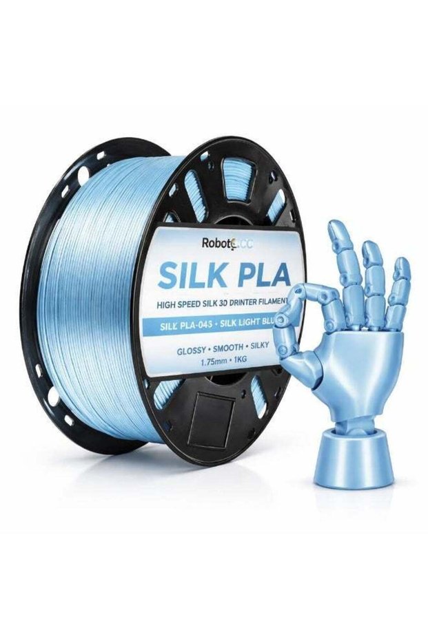 RobotGCC PLA Silk Light Blue 3D Printer Filament, 1.75mm 1KG, Calm Light Blue Satin Sheen, Low-Warp