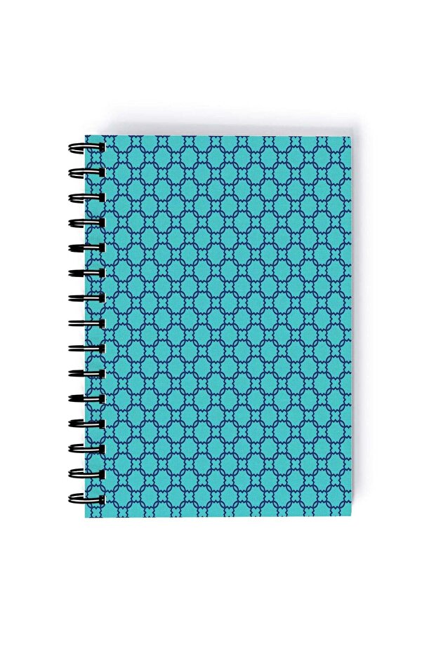 Spiral A5 Notebook Arabic Geometry Pattern Blue Aesthetics