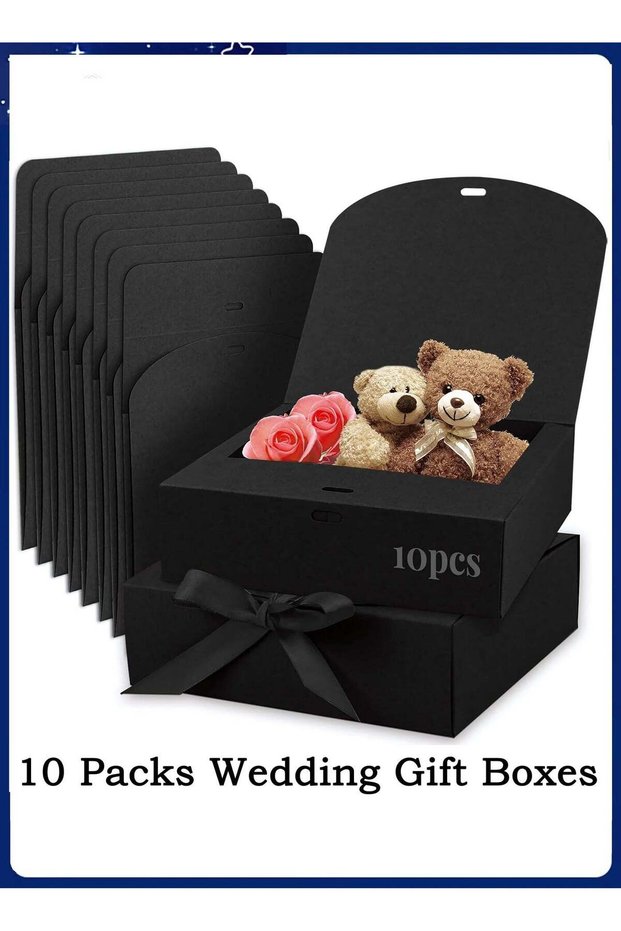 10 PCS Gift Boxes with Lids, 16.5×16.5×5cm Black Square Shaped Presentation Gift Box Easy Assembly