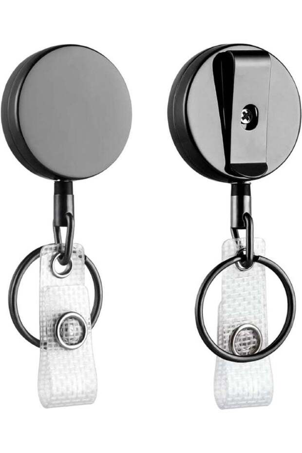 2 Pack Heavy Duty Retractable Badge Holder Reel, Metal ID Badge Holder with Belt Clip Key Ring for