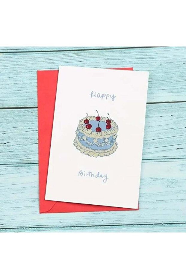 Birthday Greeting Card with Envelope, Design Print (Blue Cake)