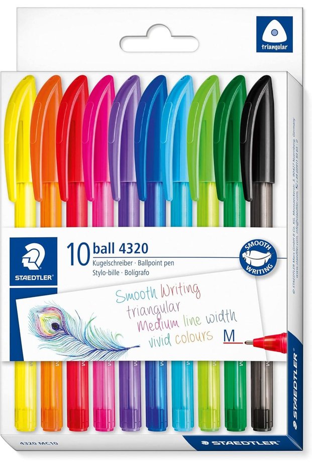STAEDTLER 4320 MC10 Stick Rainbow Ballpoint Pen - Assorted Colours (Pack of 10)