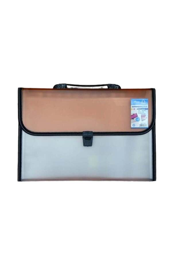 13 Pockets Expanding file W/Handle Full Scape Clear/Orange