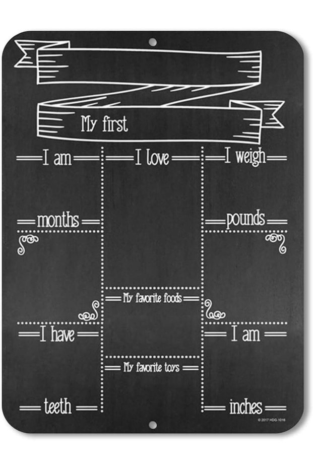 ARS Babies First Milestone Chalkboard Style Metal Sign Reusable Photo Prop for Events and Holidays