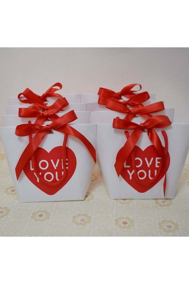 10PCS Heart Love Gift Paper Bags with Handle – Folding Candy & Favor Packaging for Wedding, Valenti