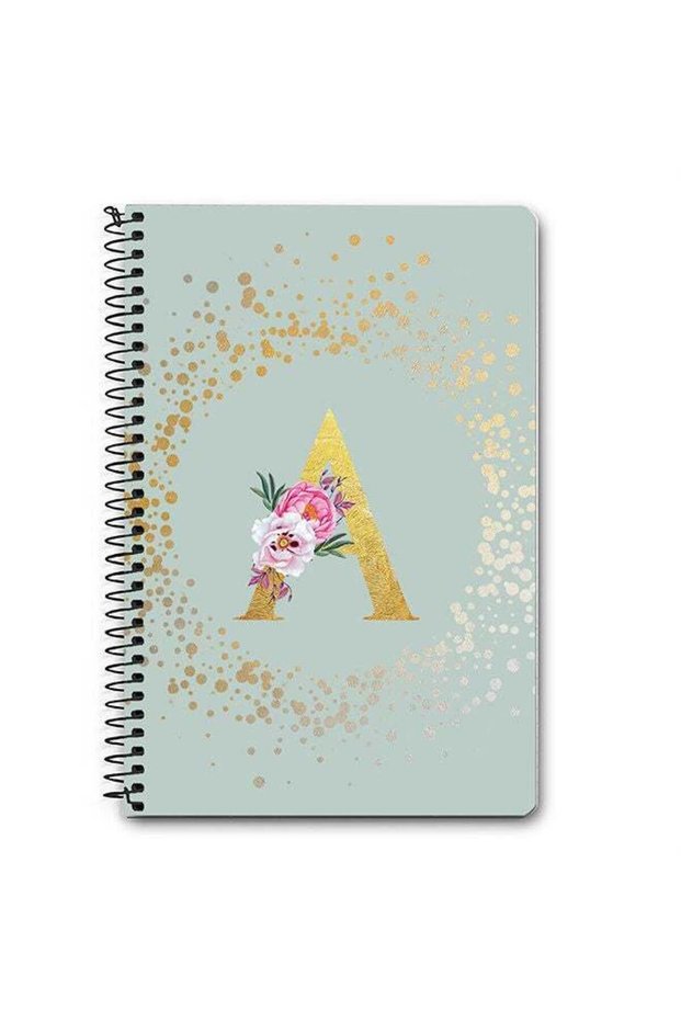Designer A5 Spiral Notebook Memo Notepad Journal - Custom Monogram Initial Letter Floral Pattern Al