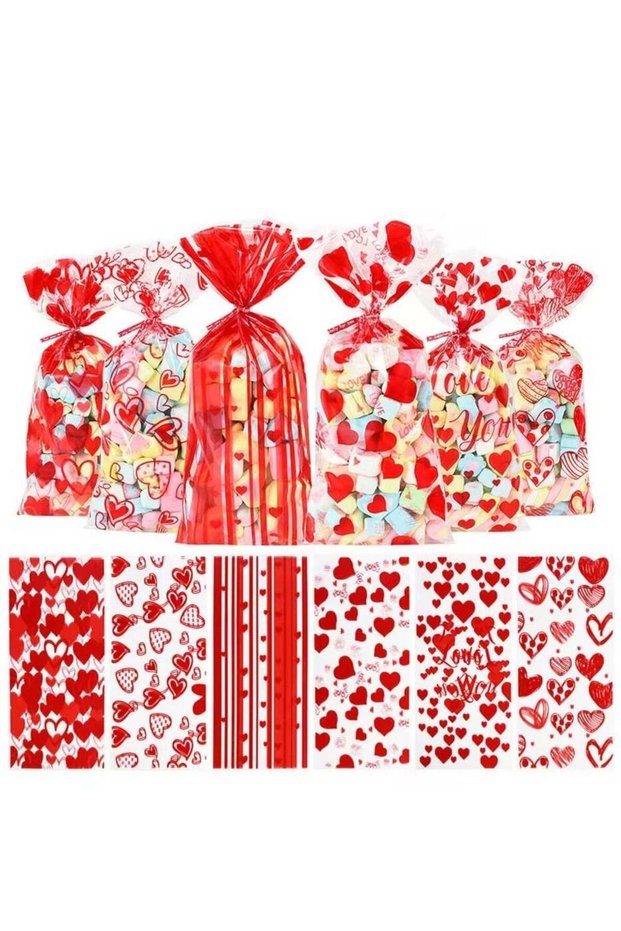 6 Mix Styles 120pcs/Pack Transparent Love Red Heart Cookie Treat Snack Sweet Opp Plastic Candy Bags