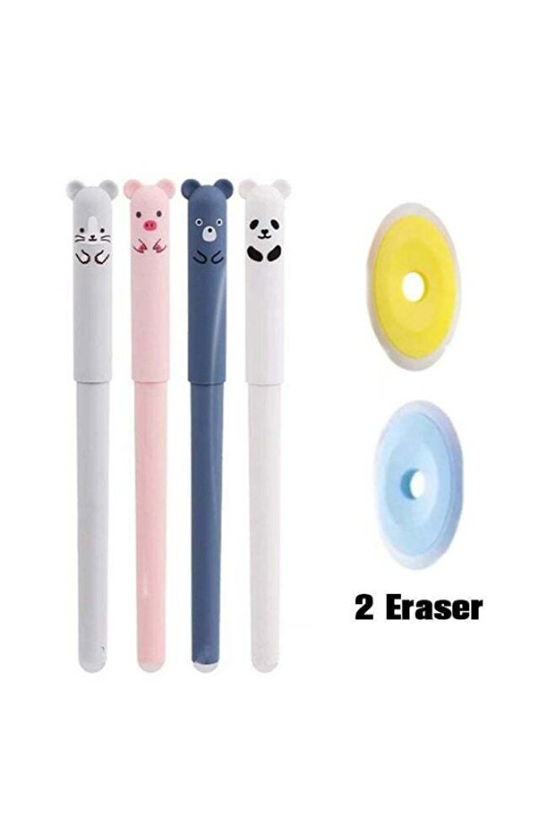 4-Piece Animal Pattern Erasable Gel Pen with 2 erasers (Blue)