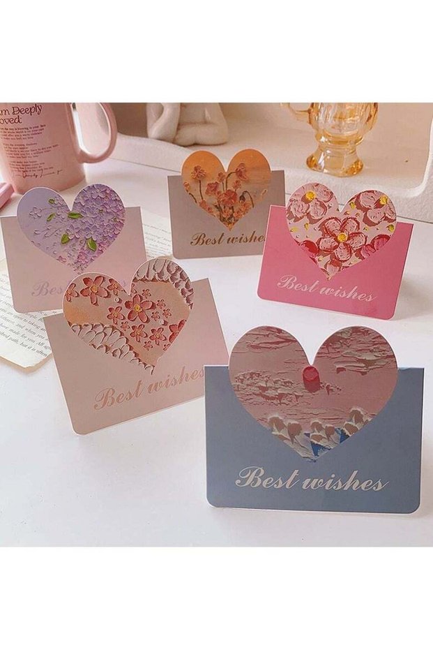 10Pack Foldable Love Heart Greeting Cards, Assorted Color Romantic Heart Blank Cards Note Card for