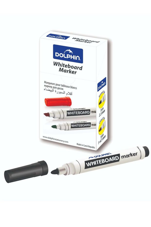 Dolphin Premium Whiteboard Marker Black Ink, 2.5 mm Round Tip, Pack of 10 black