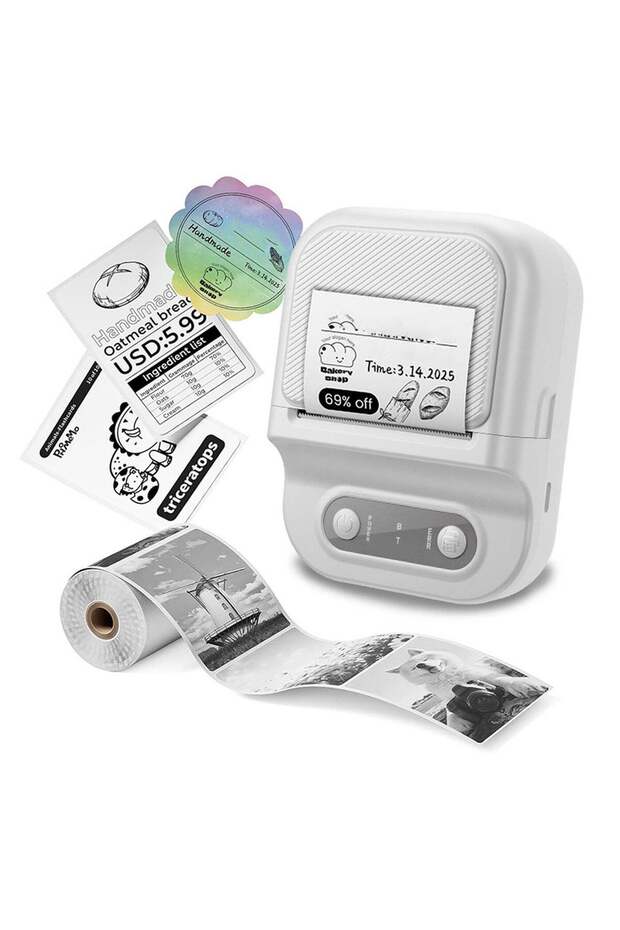 Wireless Bluetooth Label Printer with 1 Label Roll (50*60mm) and USB Cable, Portable Thermal Label