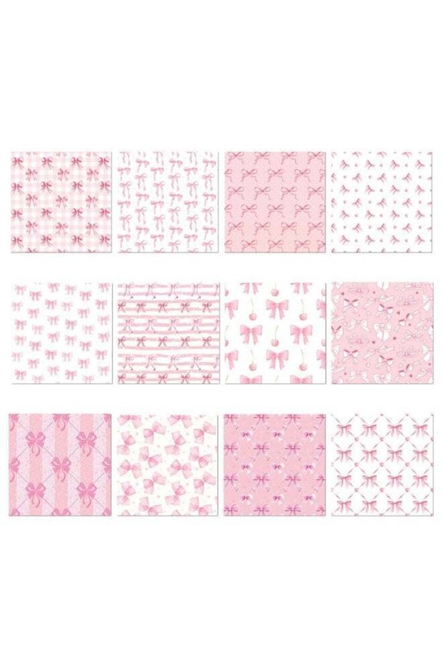 12Pcs Pink Bow Pattern Gift Wrapping Paper Set - 15cm x 15cm Decorative Sheets for Birthday/Wedding