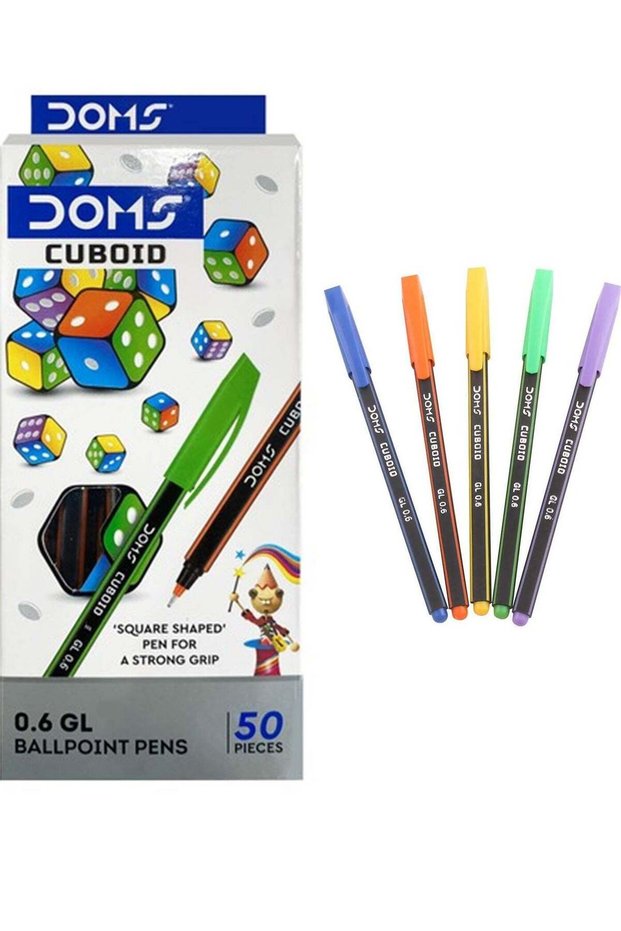 50-Piece Cubiod Ballpoint Pen 0.6mm Tip Blue Ink