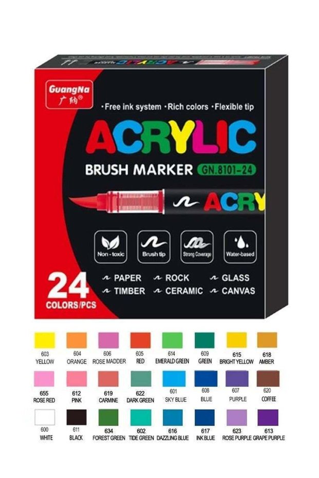 GuangNa|24 Colors Direct liquid acrylic marker| Soft Tip| Smooth Flow Drawing|For Students & Artist