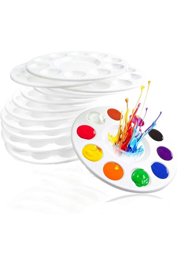 Plastic Paint Palettes with 10 Wells, Washable Art Tray for Acrylic Oil Watercolor, 12 Pcs