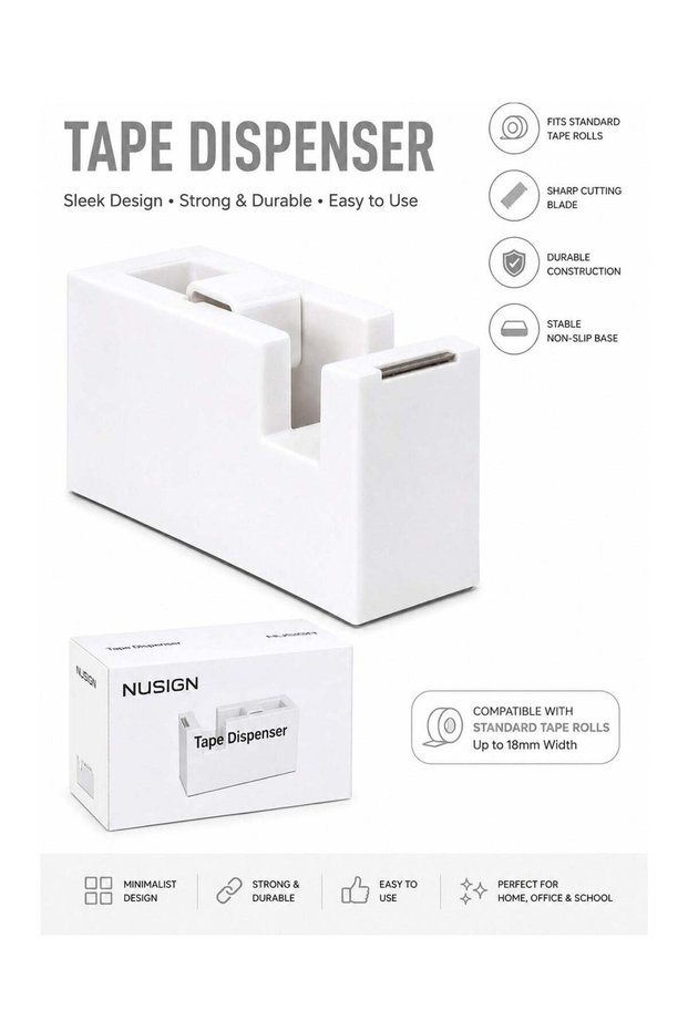 1-Piece Tape Dispenser For Tapes Upto 18mm White