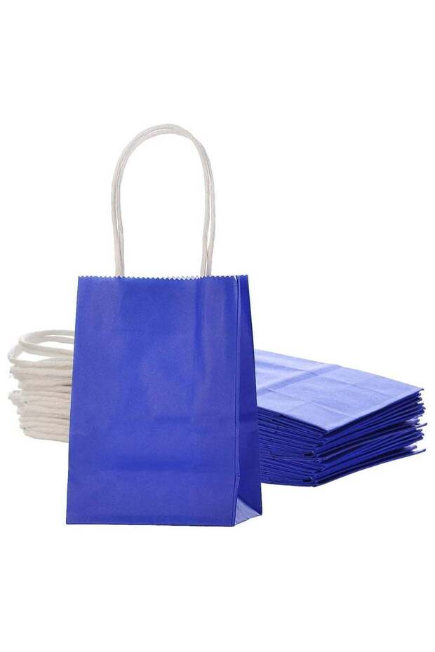 24 Bags Blue Paper Bags with Handles | 15 x 11 x 6 cm Small Kraft Gift Bags for Birthday Party Favo
