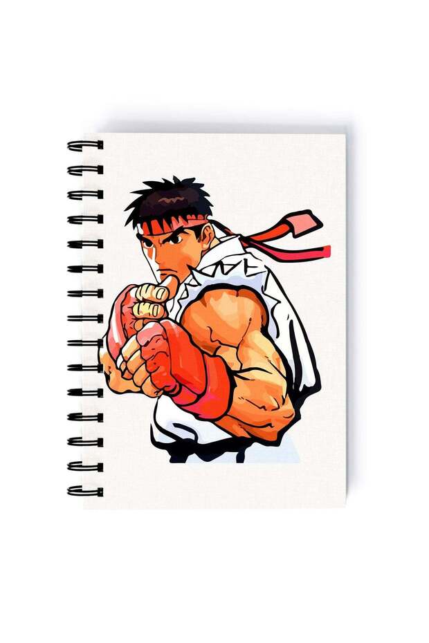 Action Figure Ryu Street Fighter Printed Spiral A5 Notebook Grey/Beige/Red