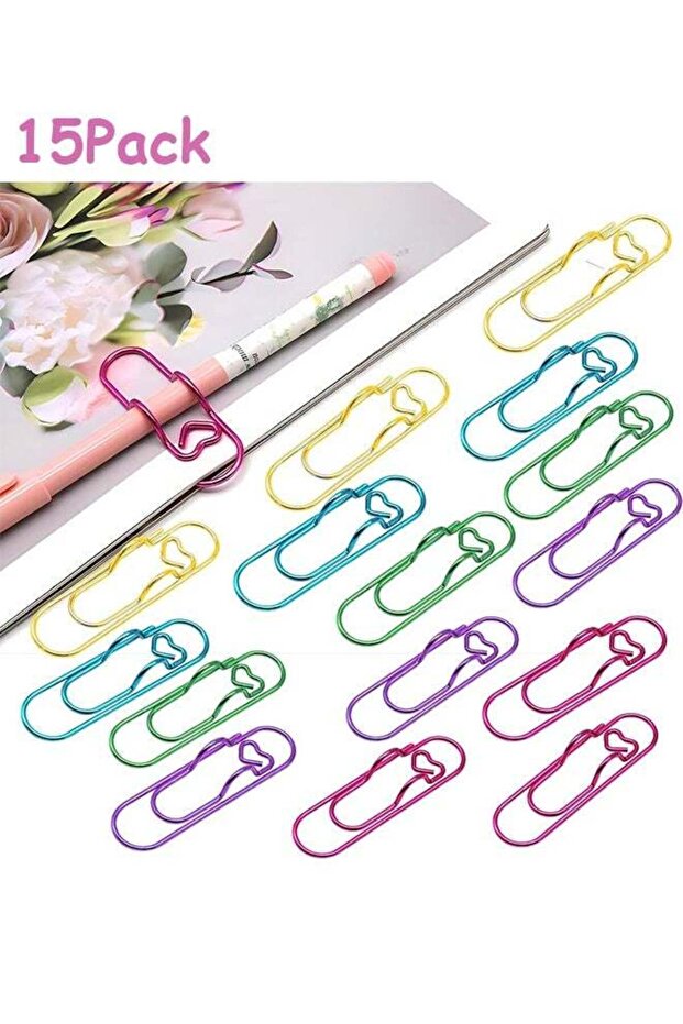 15 Pcs Paper Clips Colorful, Metal Paperclip Office Paper Clamp for Notebooks and School Office Sup