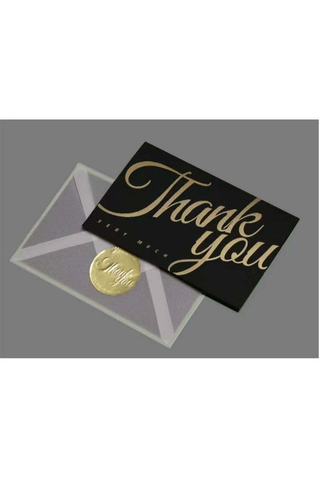 Thank-you card, a gift card that combines black and gold elements, has a unique design, and comes w