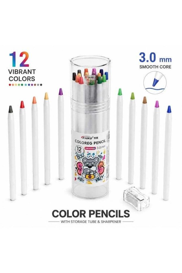 12 PCS Color Pencil Set with Storage Tube & Sharpener, 3.0 mm Smooth Colored Pencils, 12 Vibrant Co