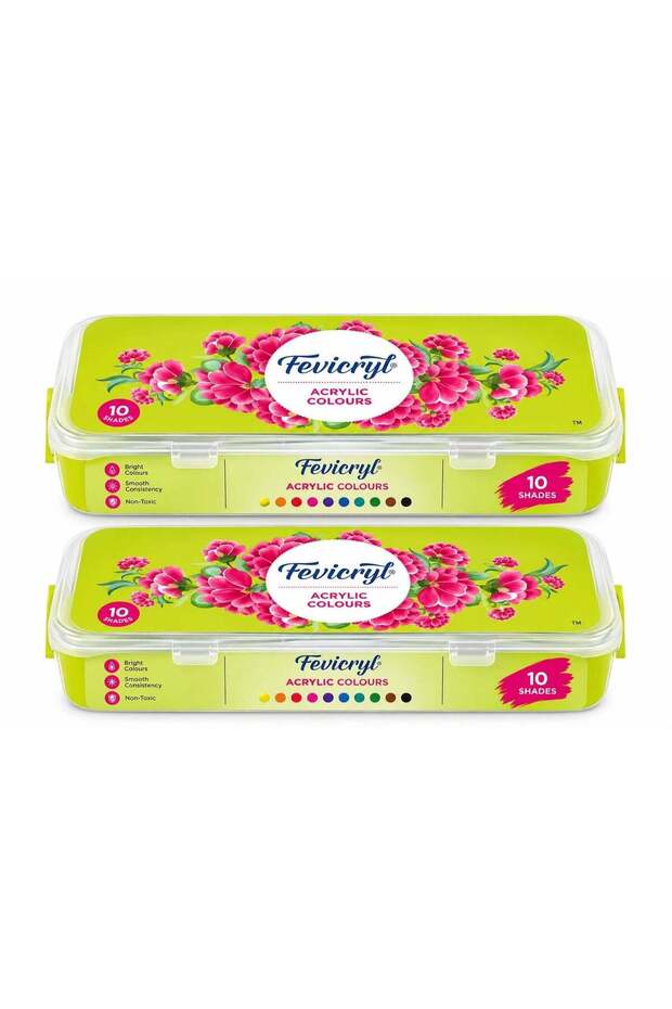 Fevicryl Acrylic Colours Sunflower Kit 10 Colours x 15 ml DIY Paint, Rich Pigment Multicolour & Mul