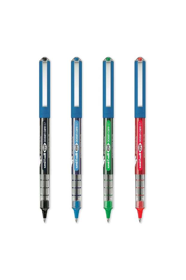 uni-ball Eye UB-157 Ocean Care Fine 0.7 mm Rollerball Pen - Blue, Black, Red, Green (Pack of 4, Ass
