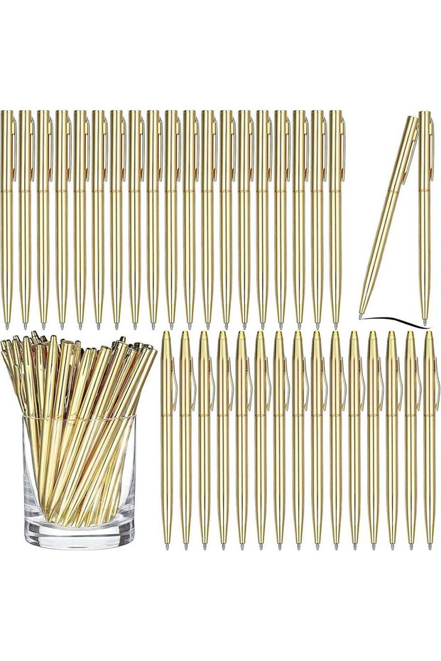 20 Pack Mini Ballpoint Pens - 13 cm Black Ink Gold Finish Retractable Pens - 1.0 mm Fine Point - Bu