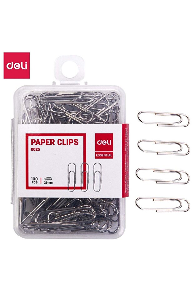 Deli E0025 Paper Clips - 29mm, Silver
