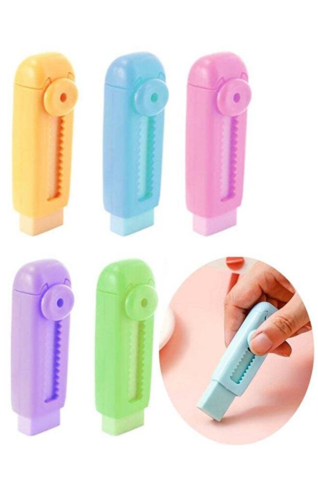 5 Pcs Sliding Retractable Pencil Erasers Push Pull Erasers with Dynamic Push Pull Design Expandable
