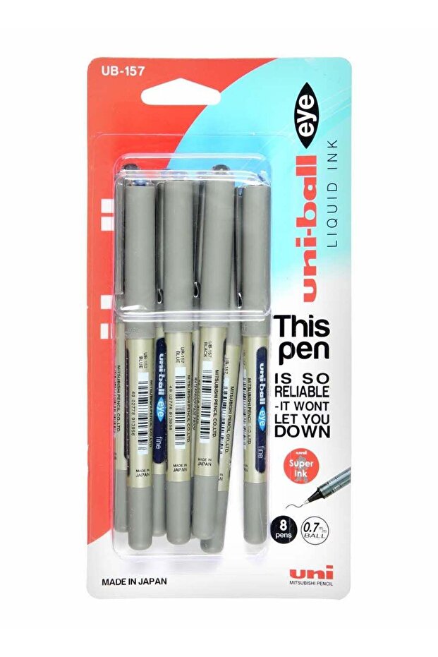8-Piece Eye Fine Rollerball Pen 0.7mm Tip Multicolour