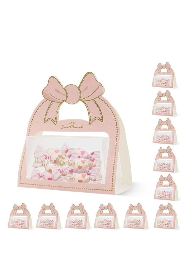 Set of 10 Pink Wedding Candy Boxes with Bow Handle Perfect for Kids Birthday Parties Baby Showers a