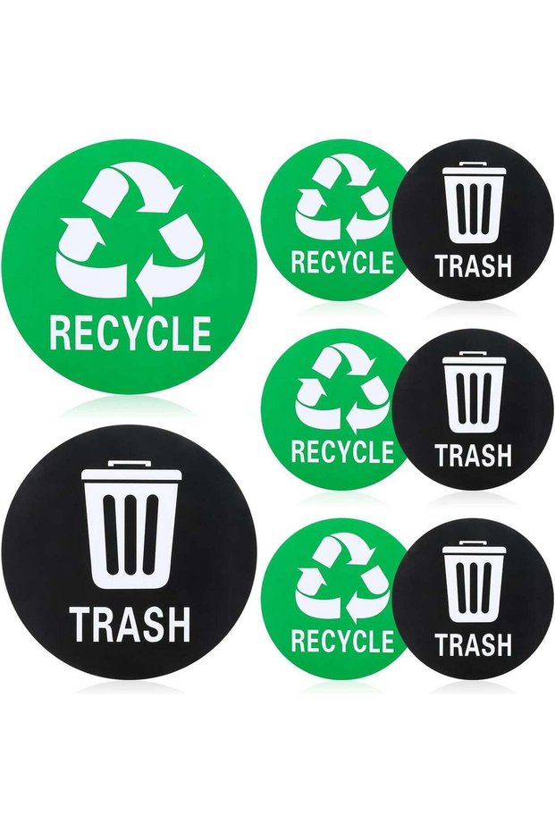 ARS® 8 Pcs Recycle Sticker Set for Trash Bins - Durable Vinyl Labels for Home and Office