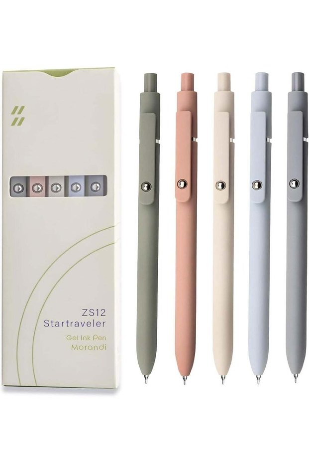 5 Pcs Morandi Gel Pens, 0.5mm Fine Point Black Ink Smooth Writing Pens, Soft Grip Retractable Pens