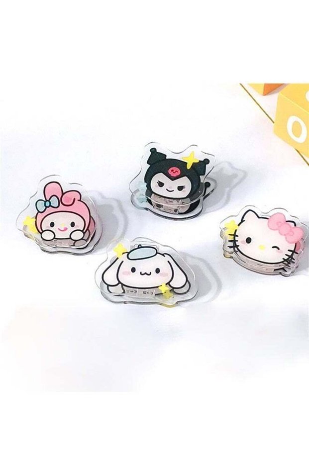 4 Cute Stationery Clips, Sanrio Character Stationery Clips, Fun Kitchen Snack Sealing Clips, Acryli
