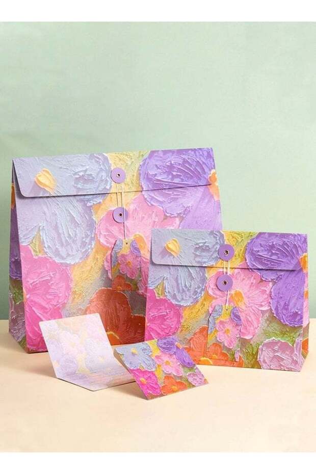 Oil Painting Style Floral Gift Bag, Birthday Gift Box, Envelope Packaging Bag for Birthday Party, W