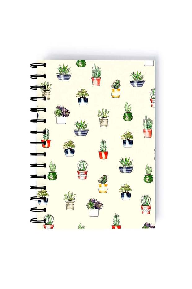 Spiral A4 Notebook Pattern Floral Cactus Light Aesthetics