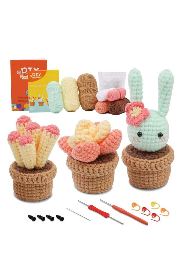 DIY Cartoon Dolls, Material Package Sets, Hand Crochet, Cactus 3 Pack