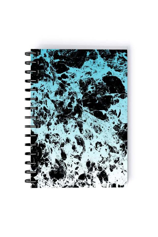 Spiral A5 Notebook Marble Pattern Black Blue Aesthetics