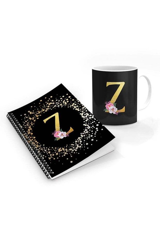 Printed Coffee Mug + A5 Spiral Notebook Memo Personalised Combo Gift Set Custom Monogram Initial Le