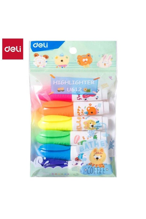 Deli EU612 Cute Highlighters 1–4mm Tip, 6 Colors – ideal for school notes and fun study