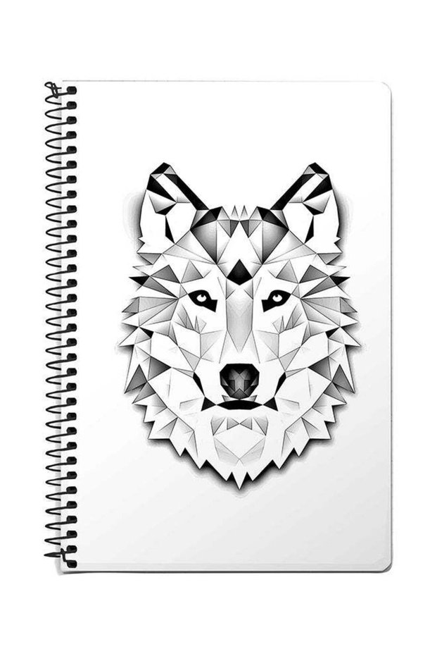 Poly Wolf A5 Spiral Notebook, 60 Pages White/Grey