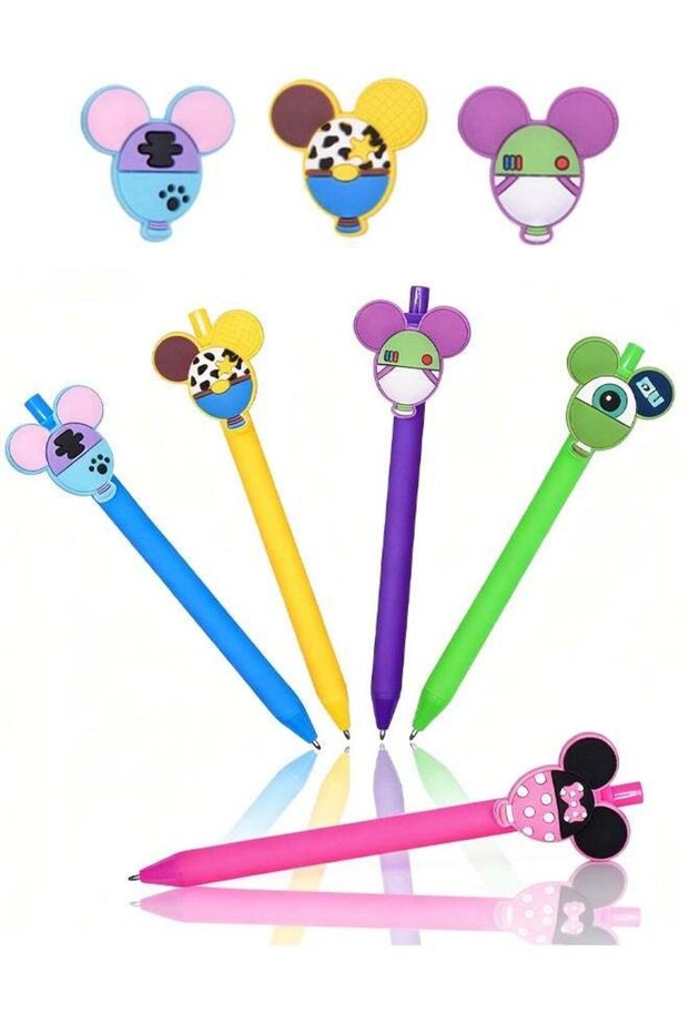 5 PCS Cartoon Ballpoint Pens, Cute Mouse Head Character Ears Retractable Ballpoint Pen, 0.5mm Mediu