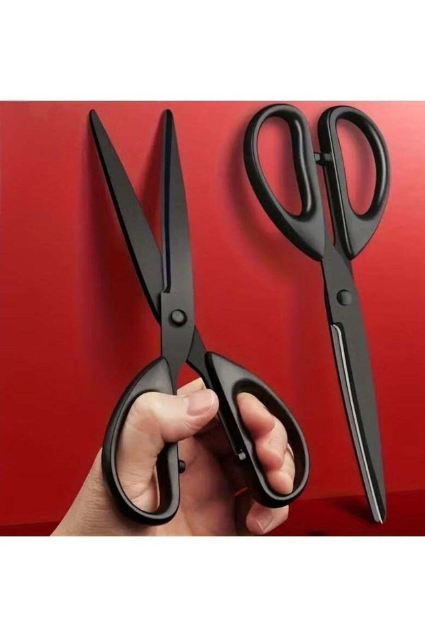 1 PC Versatile Black-Edged Scissors - Non-Stick, Safety Thread Design for Kitchen & Office Use