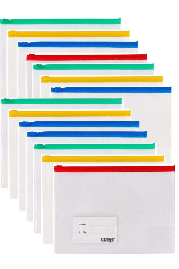 12-Piece A4 Size Zipper Bag Assorted Colours