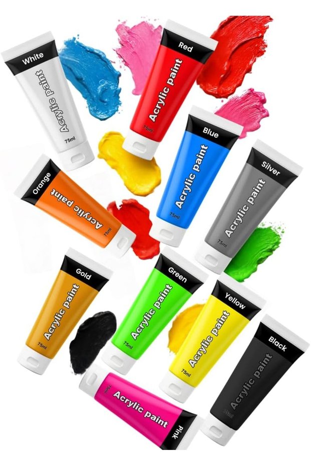 Acrylic Paint Set, 75 ml Tubes – 10 Assorted Colors, Rich Pigments, Non-Toxic Paints for Artists, S