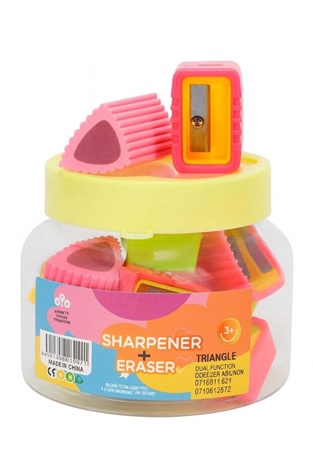 Multi-Color Triangle Eraser & Sharpener Combo – 10 Pieces