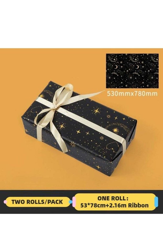 Luxury Gift Wrapping Paper Moon Star Gold Foil Elegant Design Ramadan Gift Box Package 2 Rolls with