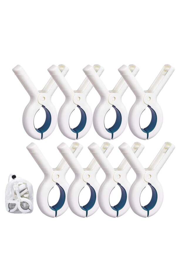 8 Pcs Beach Towel Clips - Strong Grip, Plastic, Windproof, with Drawstring Bag, for Drying Towels